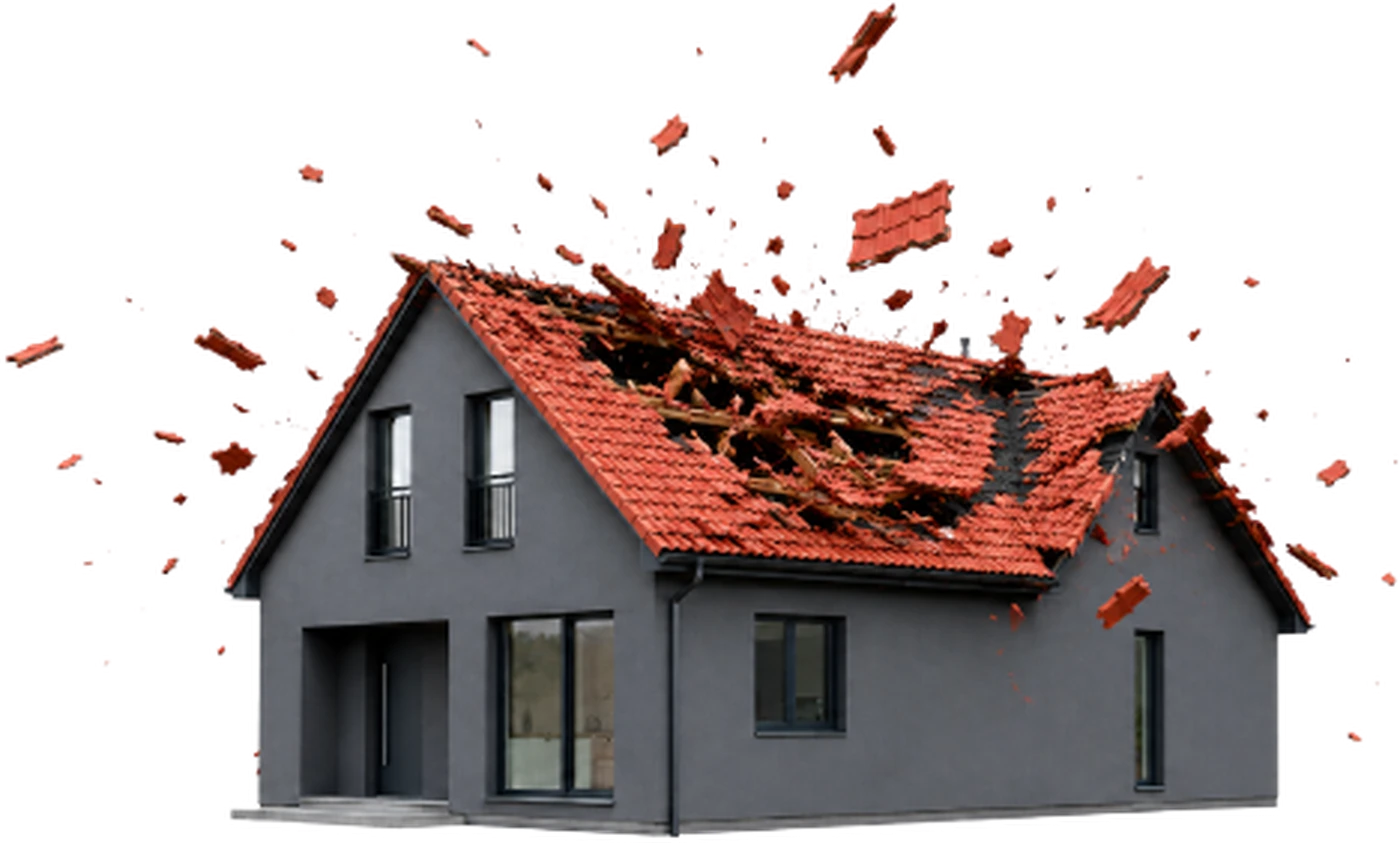 Einfamilienhaus mit Sturmschaden am Dach
